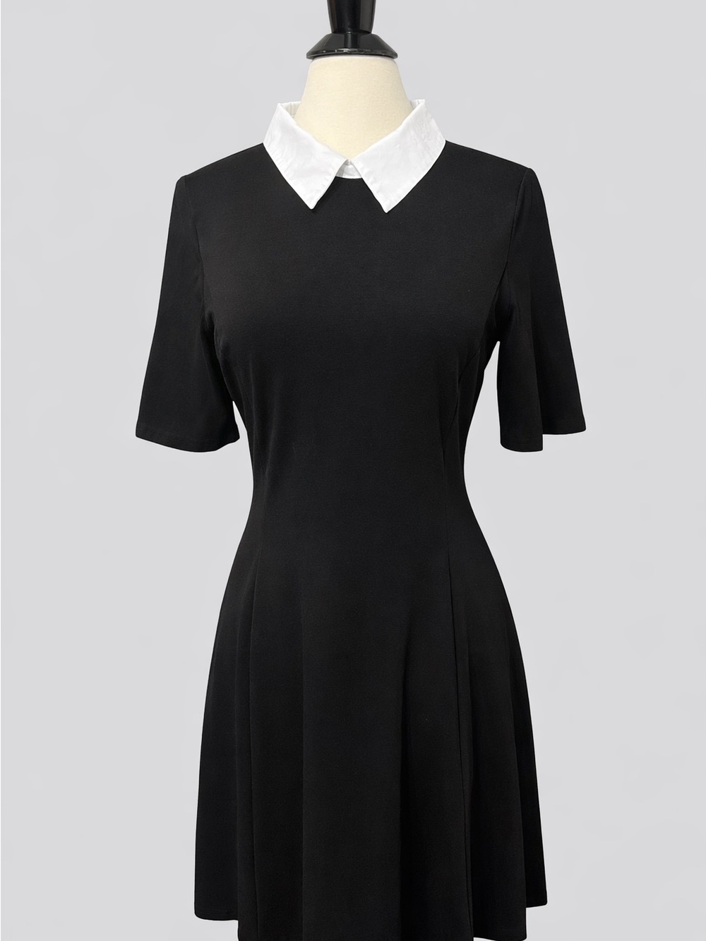 Black Collared Mini Dress White Collar A-Line Short Sleeve Size L